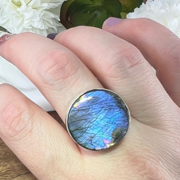 Handmade Jewelry - Natural Purple Labradorite Ring Size 9 Handmade New Sterling 925 Filled